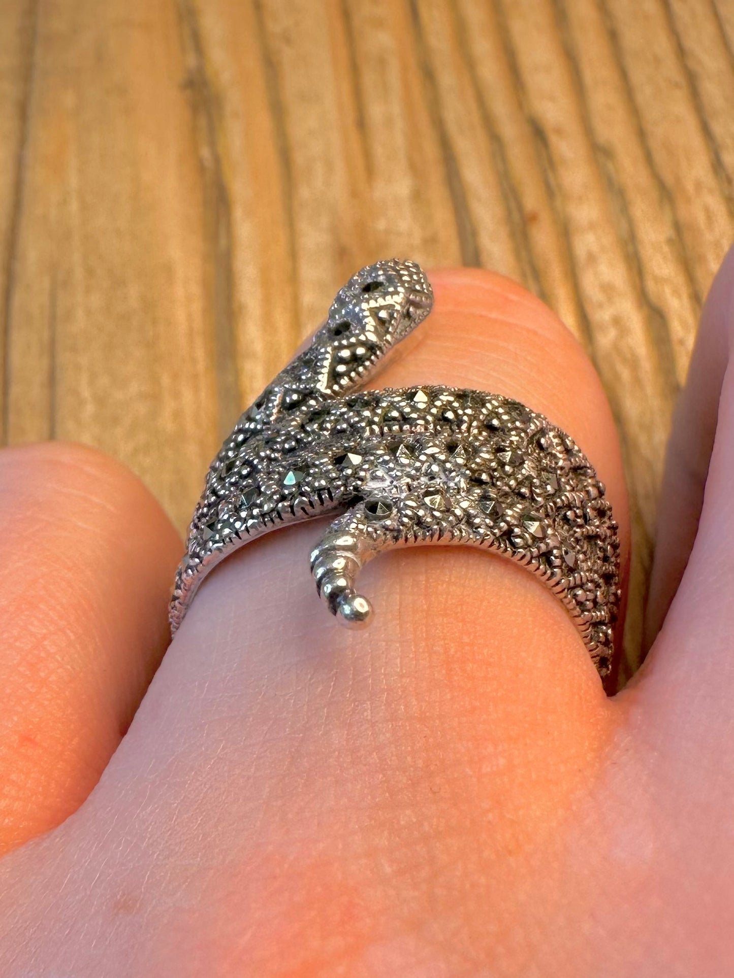 Marcasite Coiled Snake 925 Sterling Silver Size S1/2 Ring