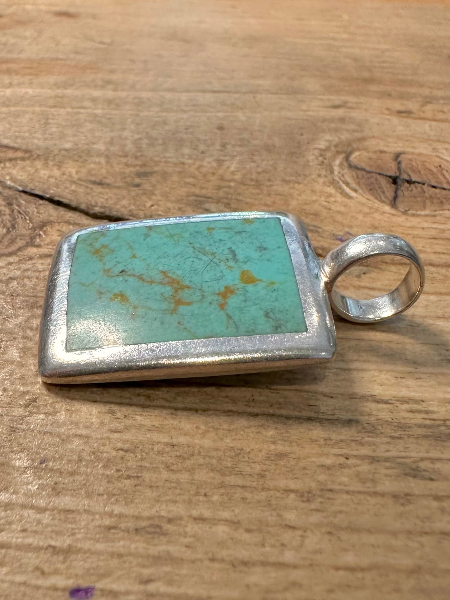 Modern Turquoise Inlay Rectangle 925 Silver Pendant