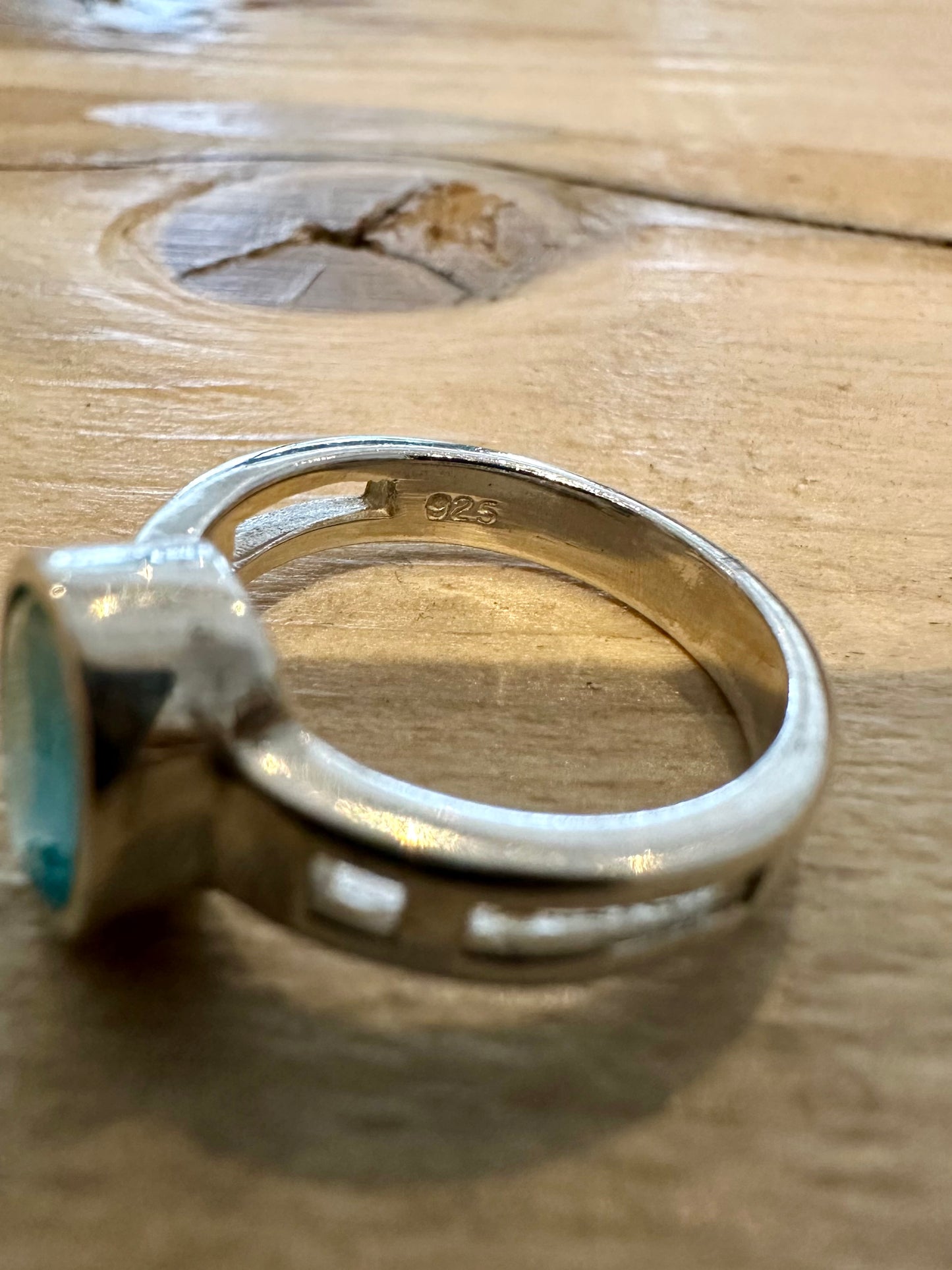 Modern Blue Stone 925 Silver Size K Ring