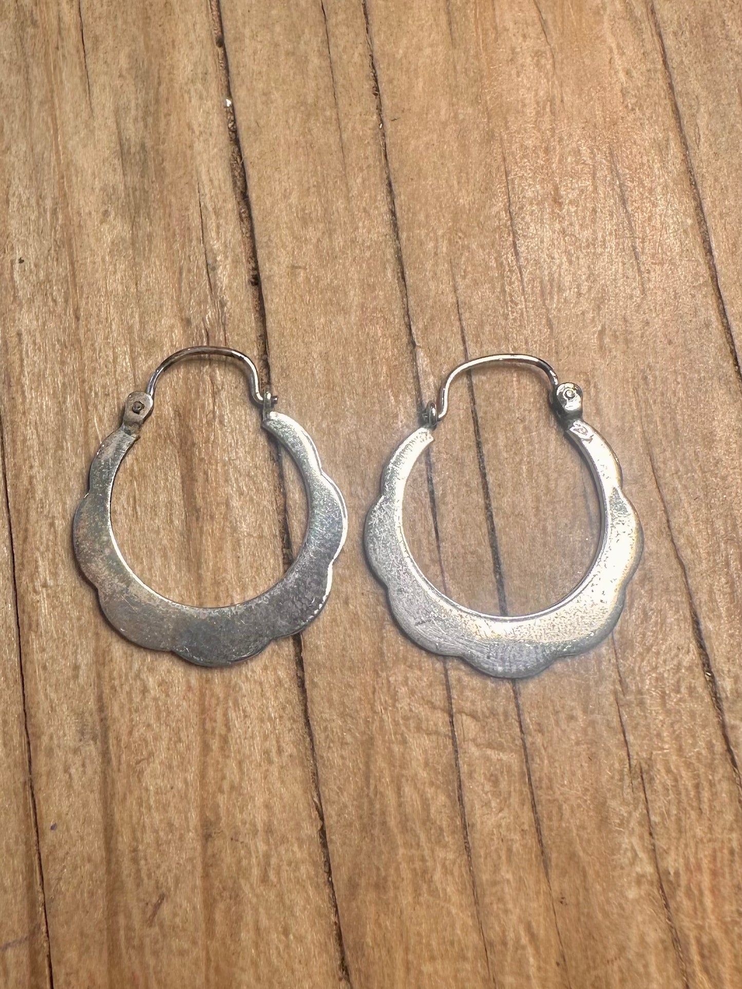 Vintage Unique Shape Hoop 925 Sterling Silver Earrings
