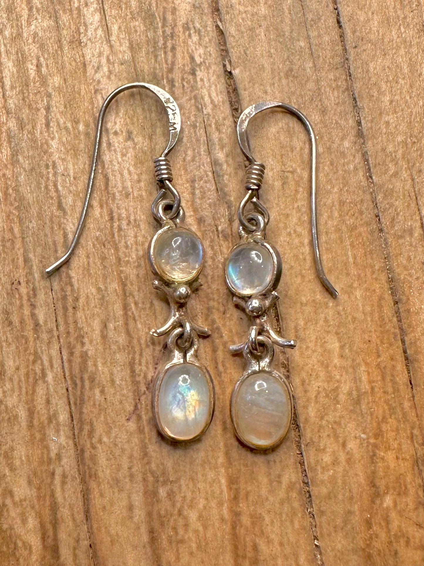Vintage Moonstone Dangle 925 Sterling Silver Earrings