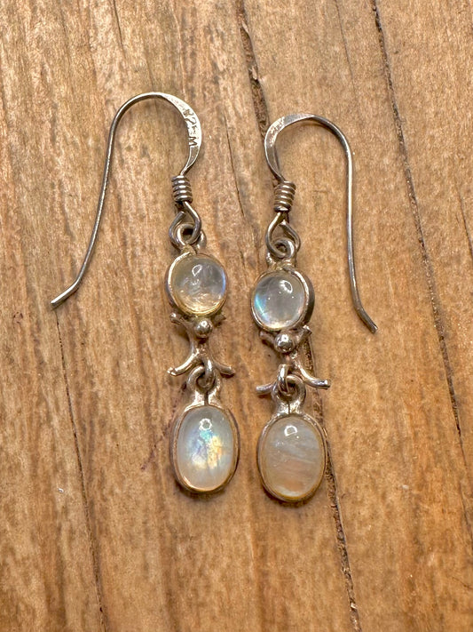Vintage Moonstone Dangle 925 Sterling Silver Earrings