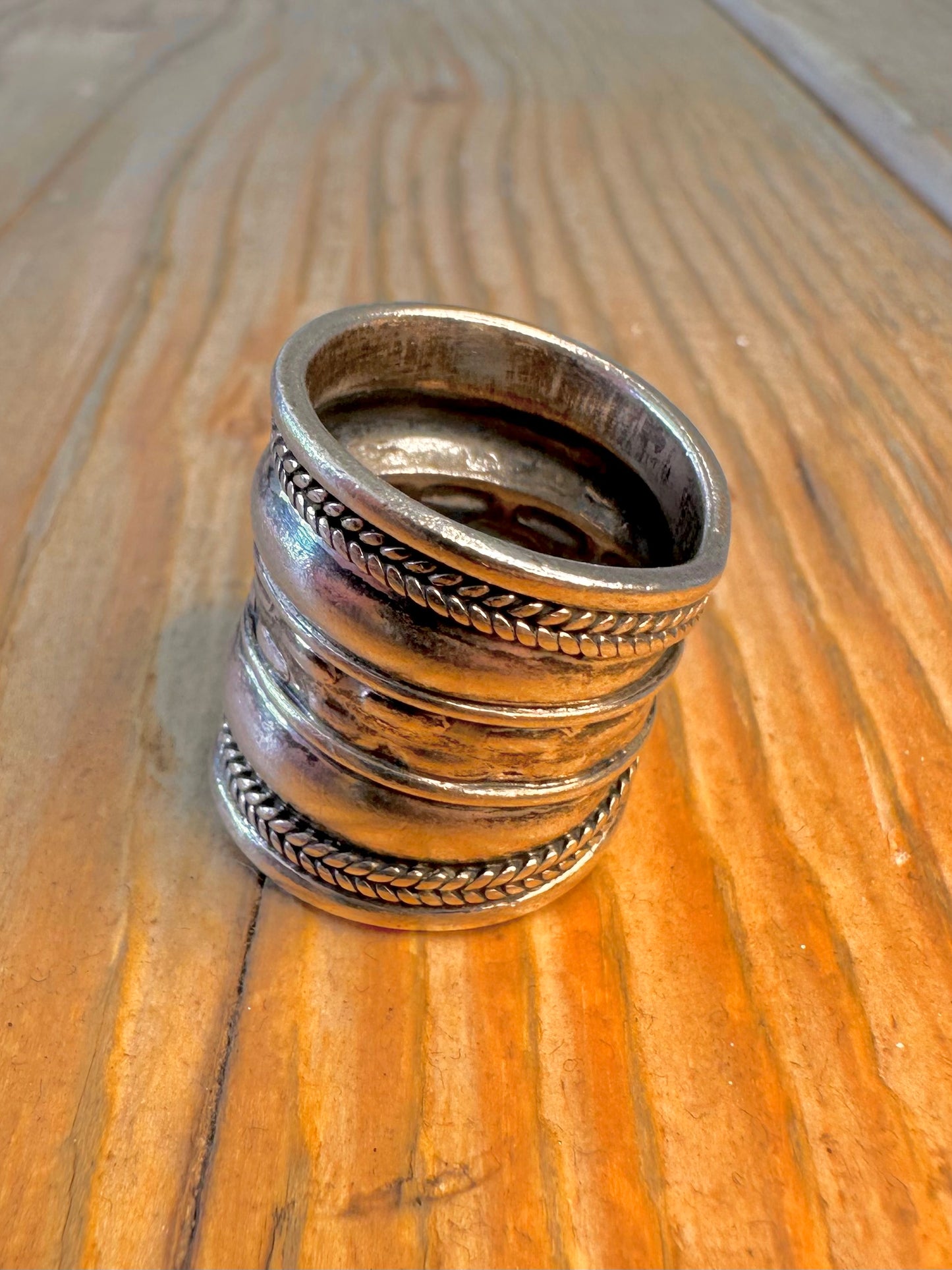 Long Wide Boho Style Woven Rope 925 Sterling Silver Size N1/2 Ring