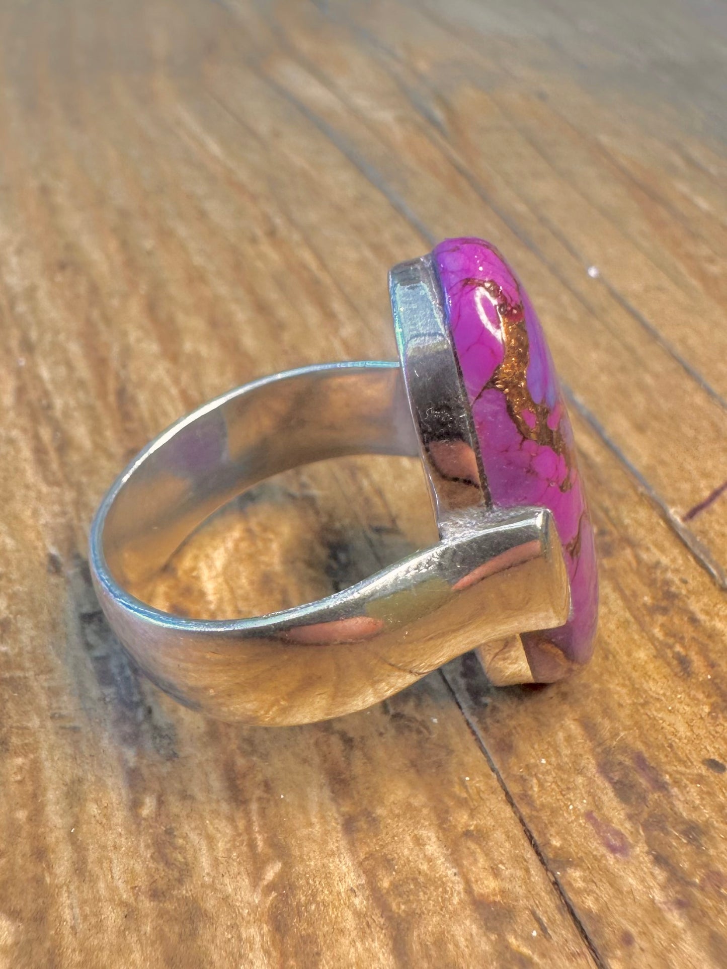 Oval Purple Copper Turquoise Chunky Band 925 Sterling Silver Size S Ringh