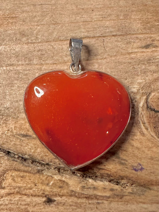 Vintage Carnelian Heart 925 Silver Pendant