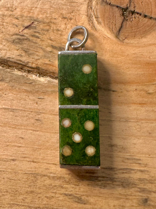 Vintage Serpentine Domino 925 Silver Pendant