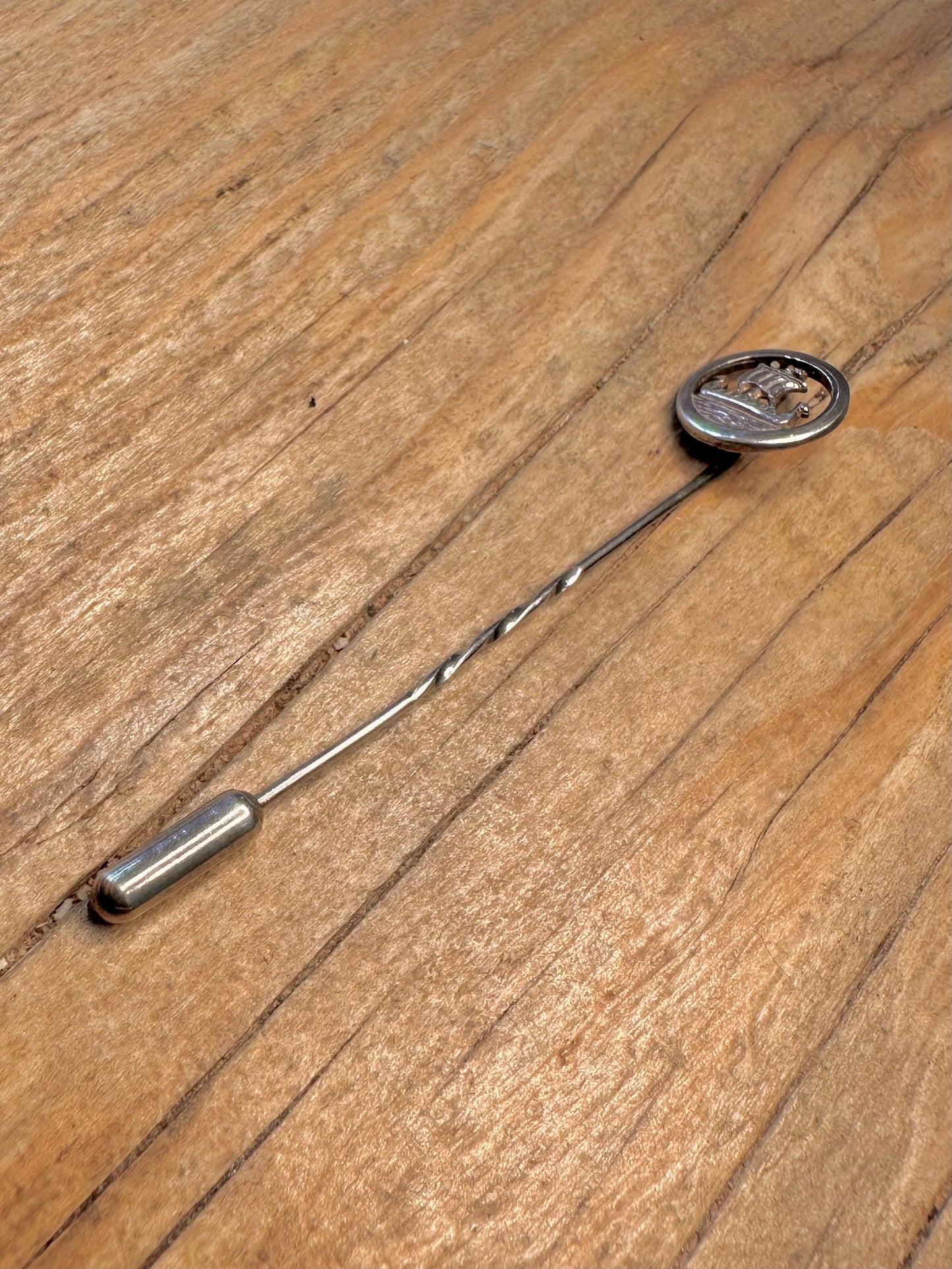 Vintage Viking Ship Twisted 925 Sterling Silver Stick Pin Collectables