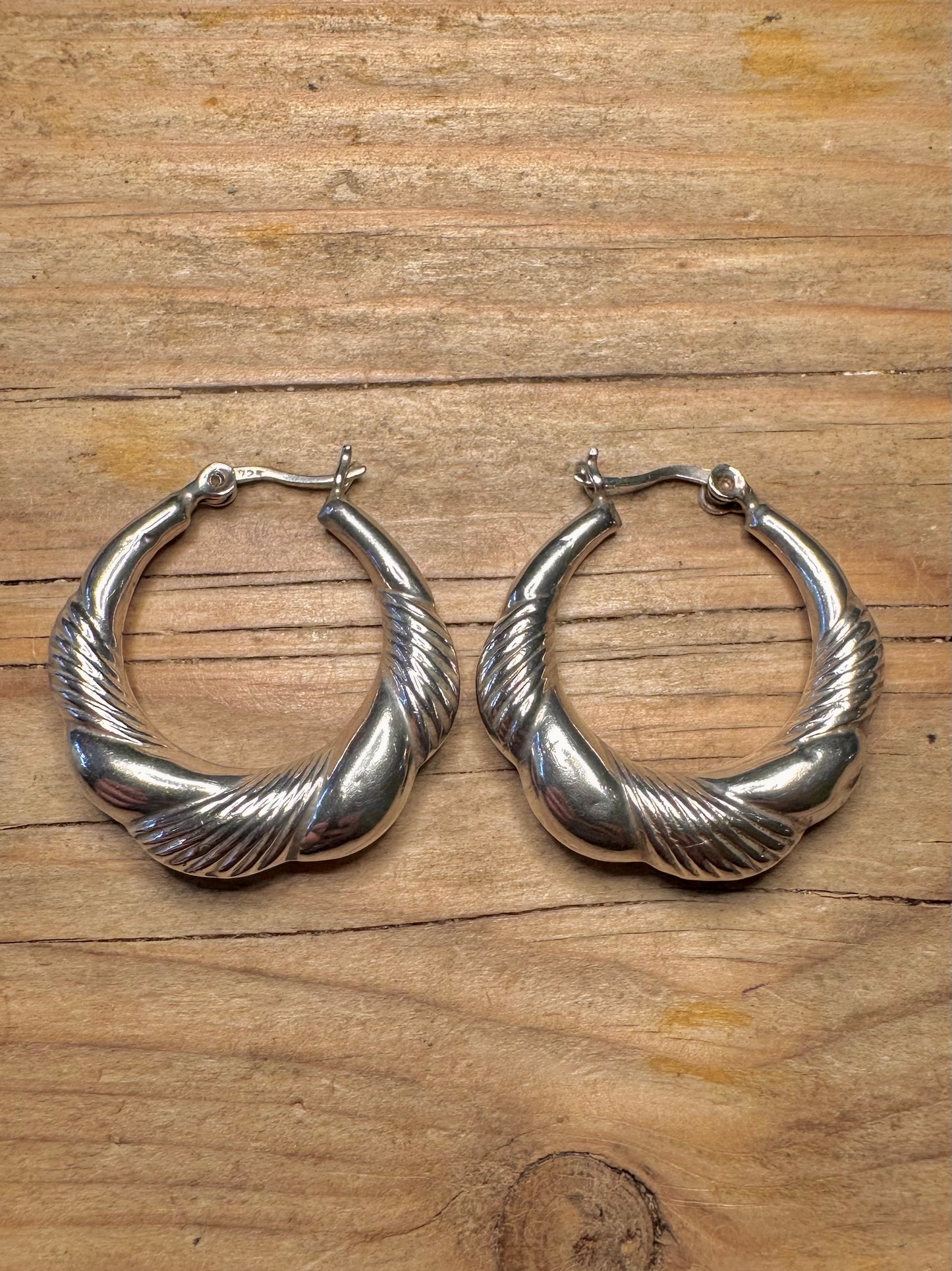 Vintage Texturierte Chunky Creolen aus 925 Sterling Silber