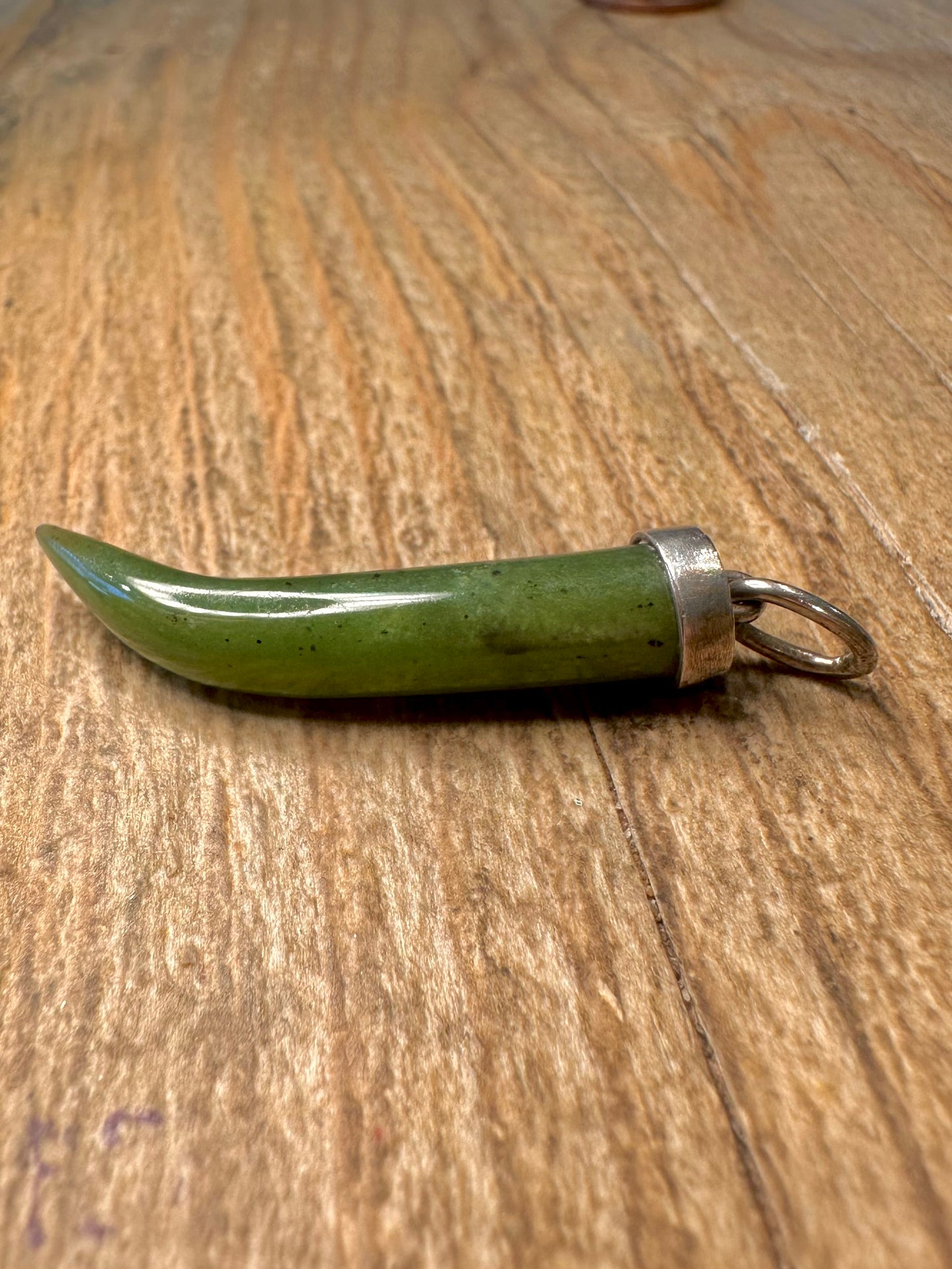 Vintage Jade Horn 925 Sterling Silver Pendant