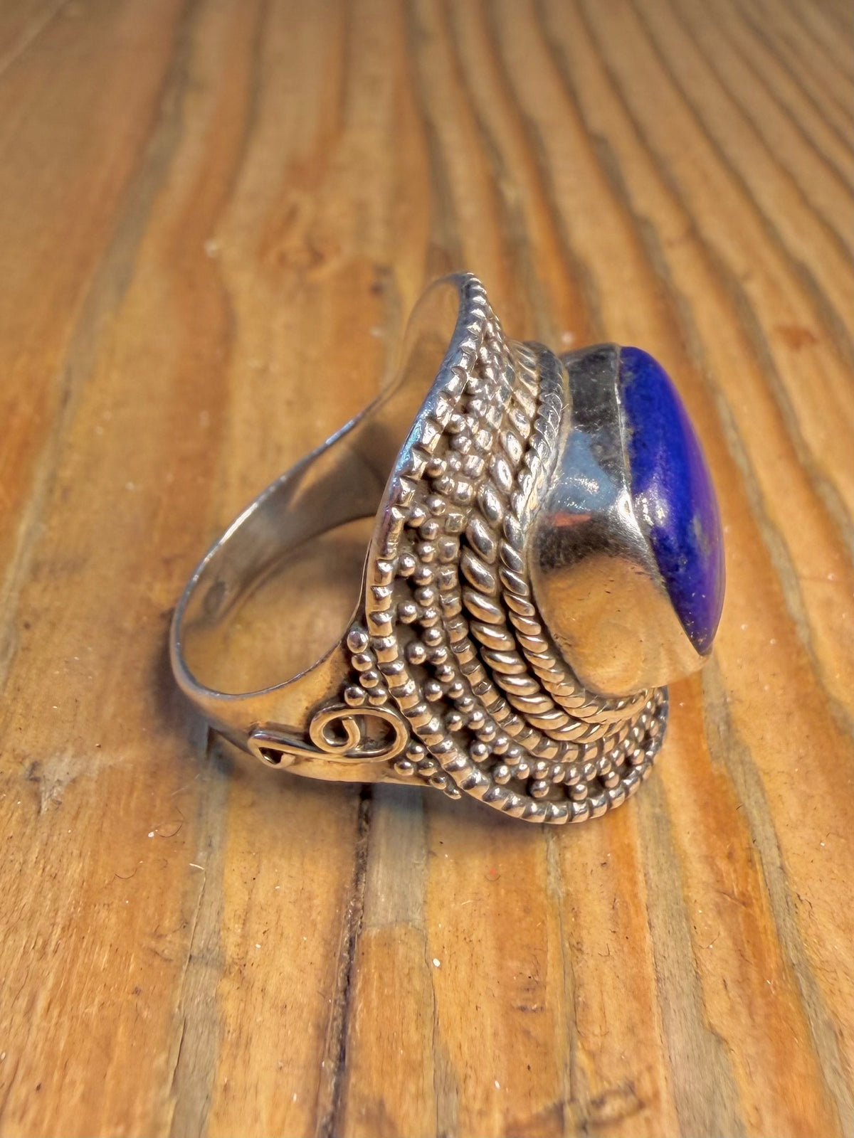 Lapis Lazuli Ornate Intricate 925 Sterling Silver Size N Ring