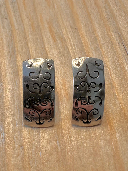 Vintage Engraved Design Rectangle 925 Silver Earrings