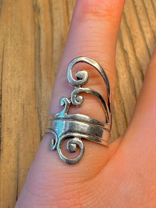 Boho Style Swirl 925 Sterling Silver Size N Ring