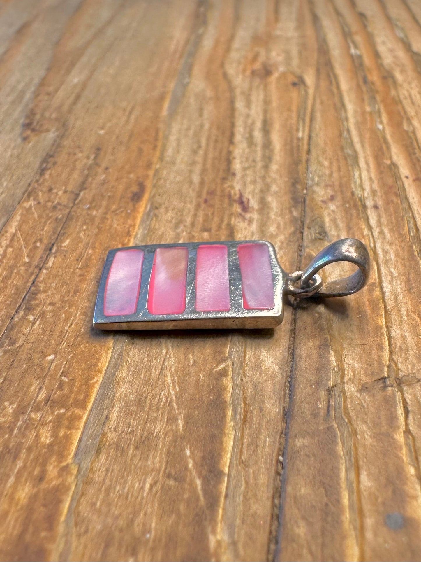 Rectangle Pink Mother of Pearl 925 Sterling Silver Pendant