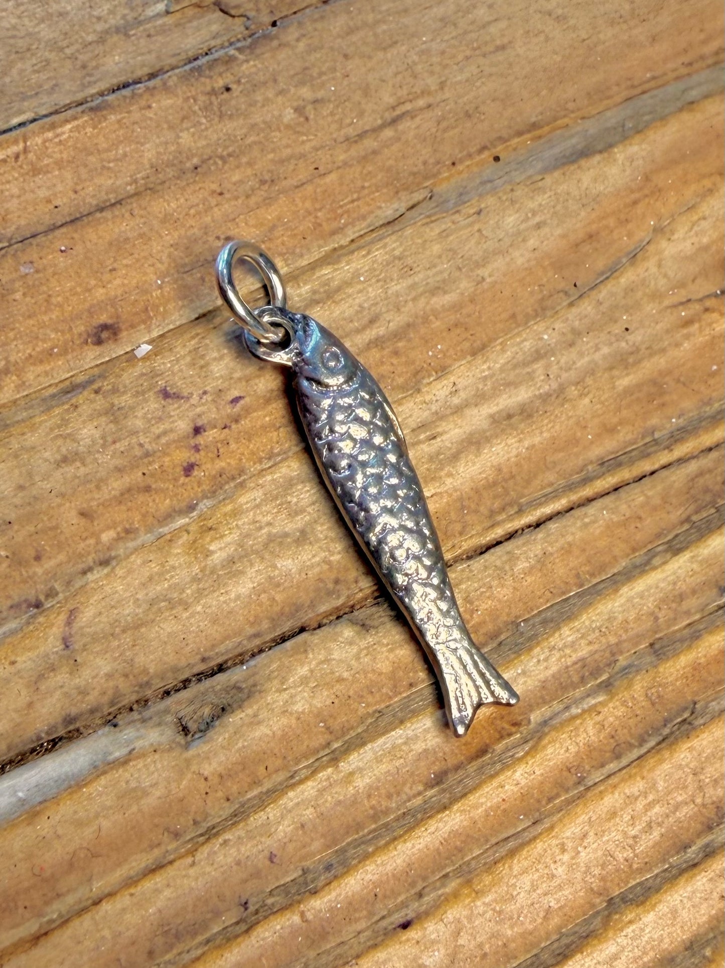 Fish Textured Charm 925 Sterling Silver Pendant