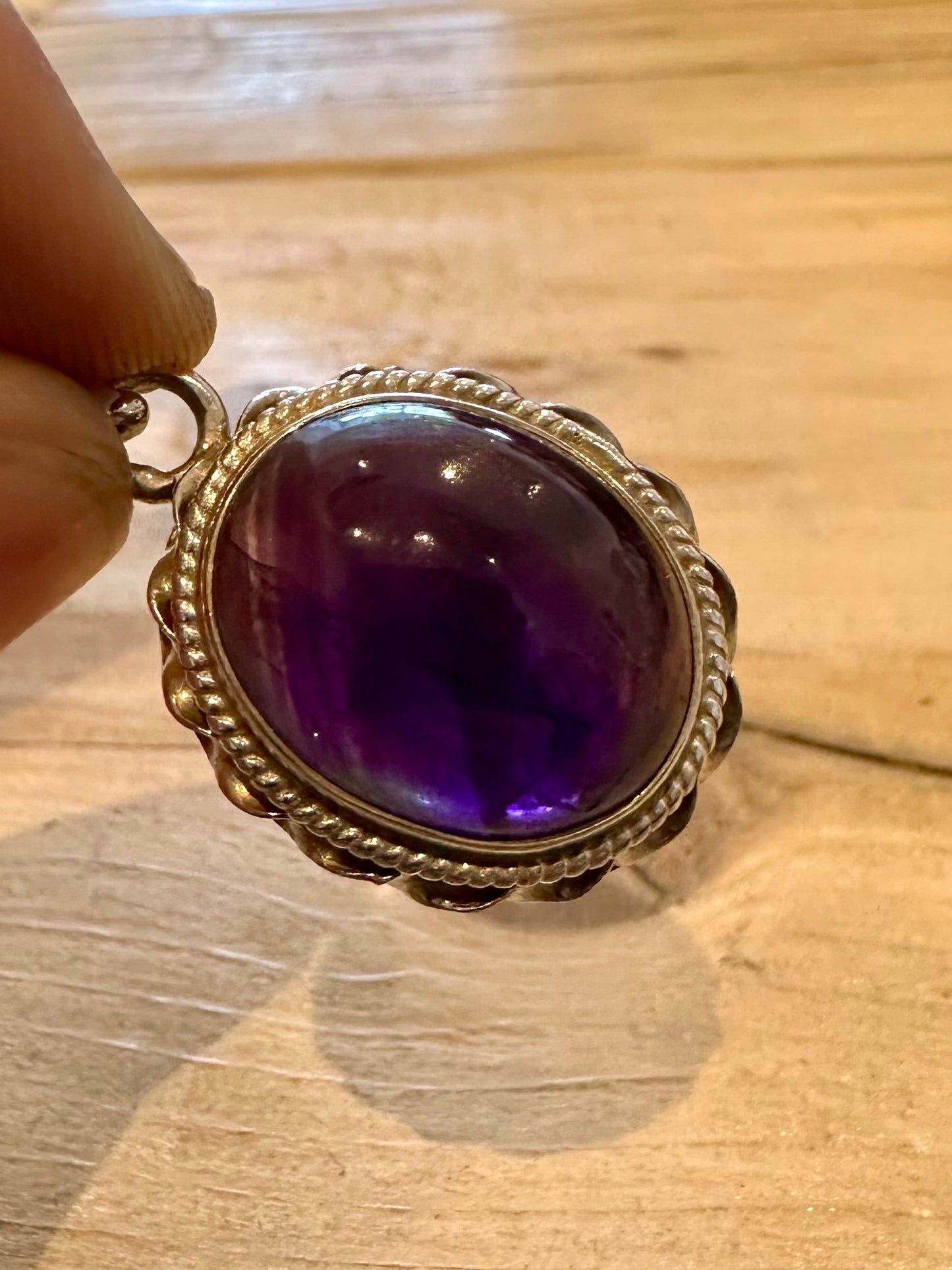 Vintage Amethyst Oval Ornate 925 Silver Pendant