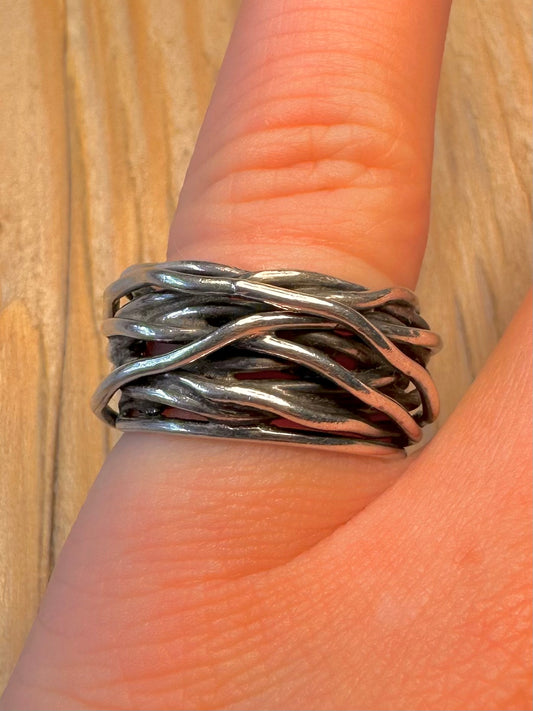 Modernist Brutalist Layer 925 Sterling Silver Size O Ring