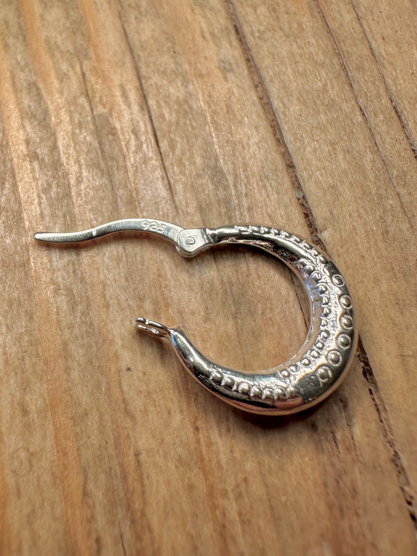 Modern Textured Small Hoops 925 Sterling Silver Earrings