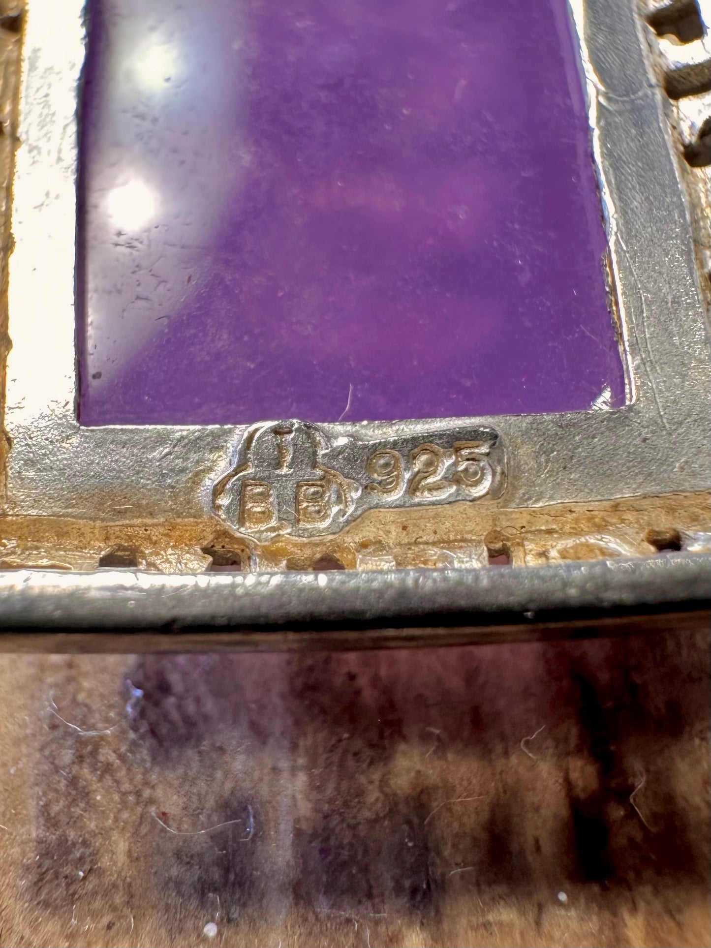 Purple Jade Dragon Rectangle 925 Sterling Silver Pendant