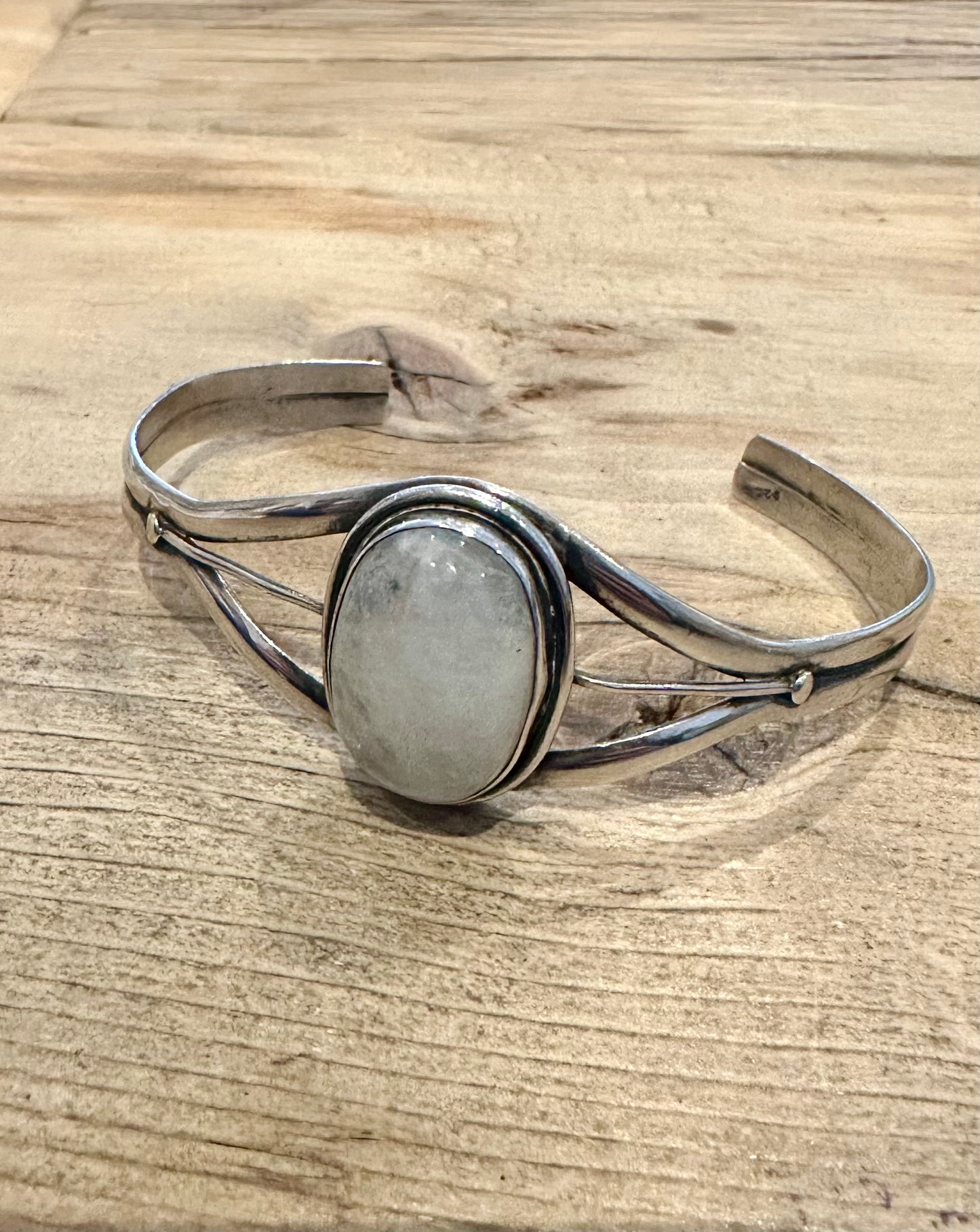 Vintage Moonstone Cuff 925 Silver Bangle