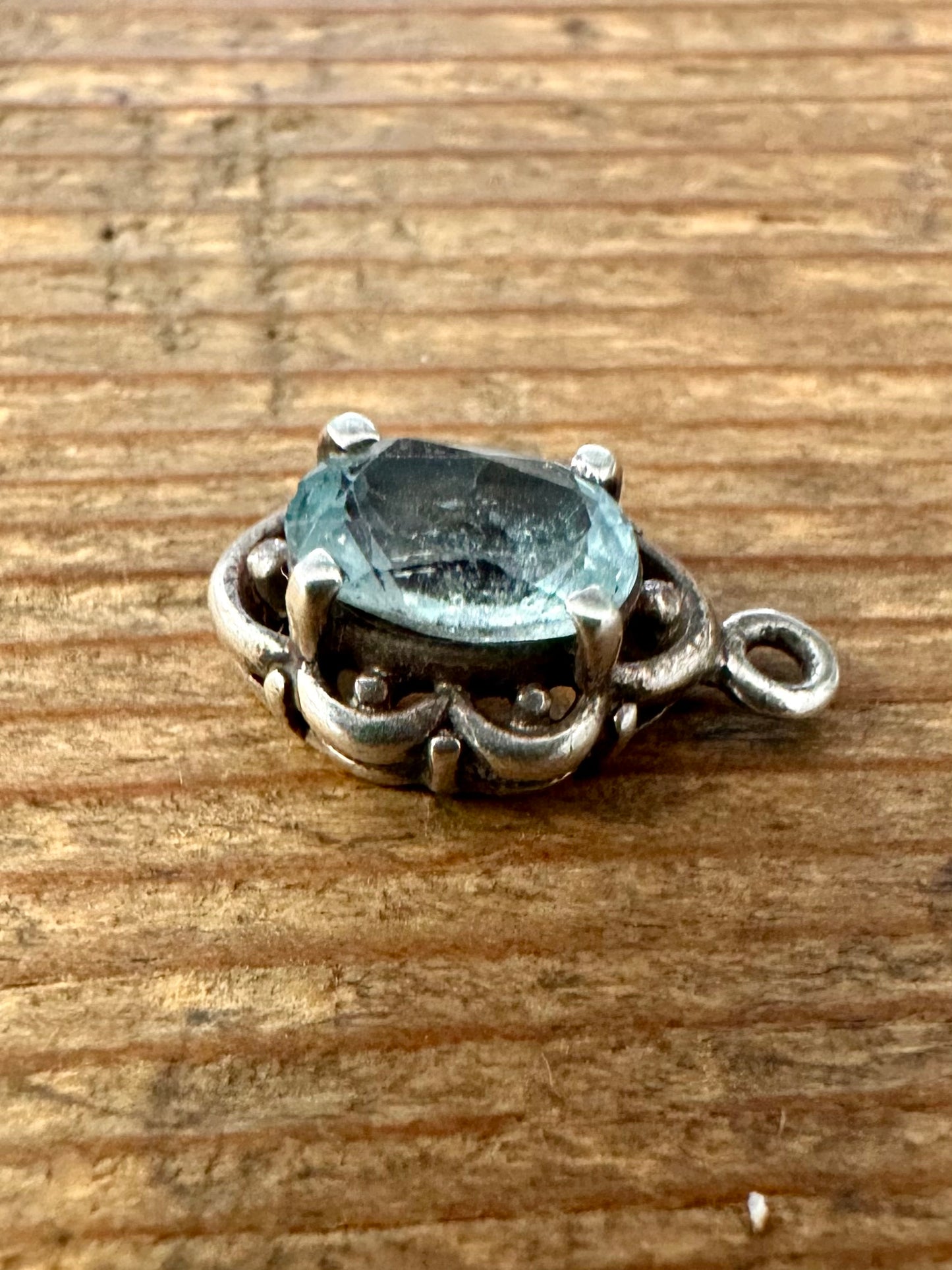 Vintage Blue Topaz Ornate Silver Pendant