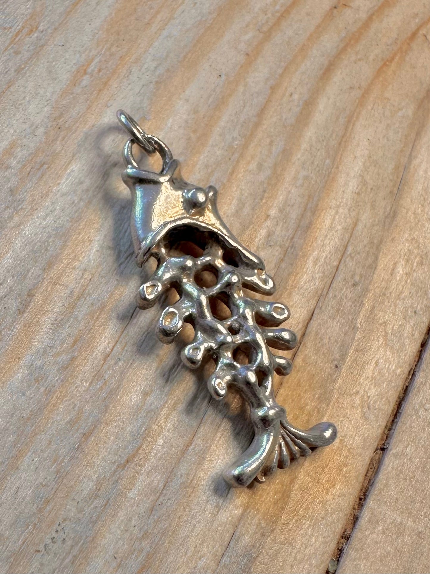 Vintage Fish Skeleton 925 Silver Pendant