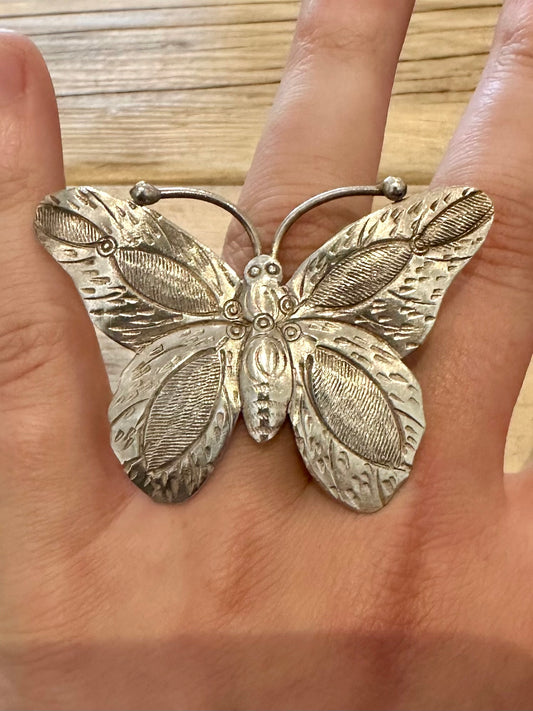 Vintage Butterfly Handmade Large 925 Silver Size O Ring