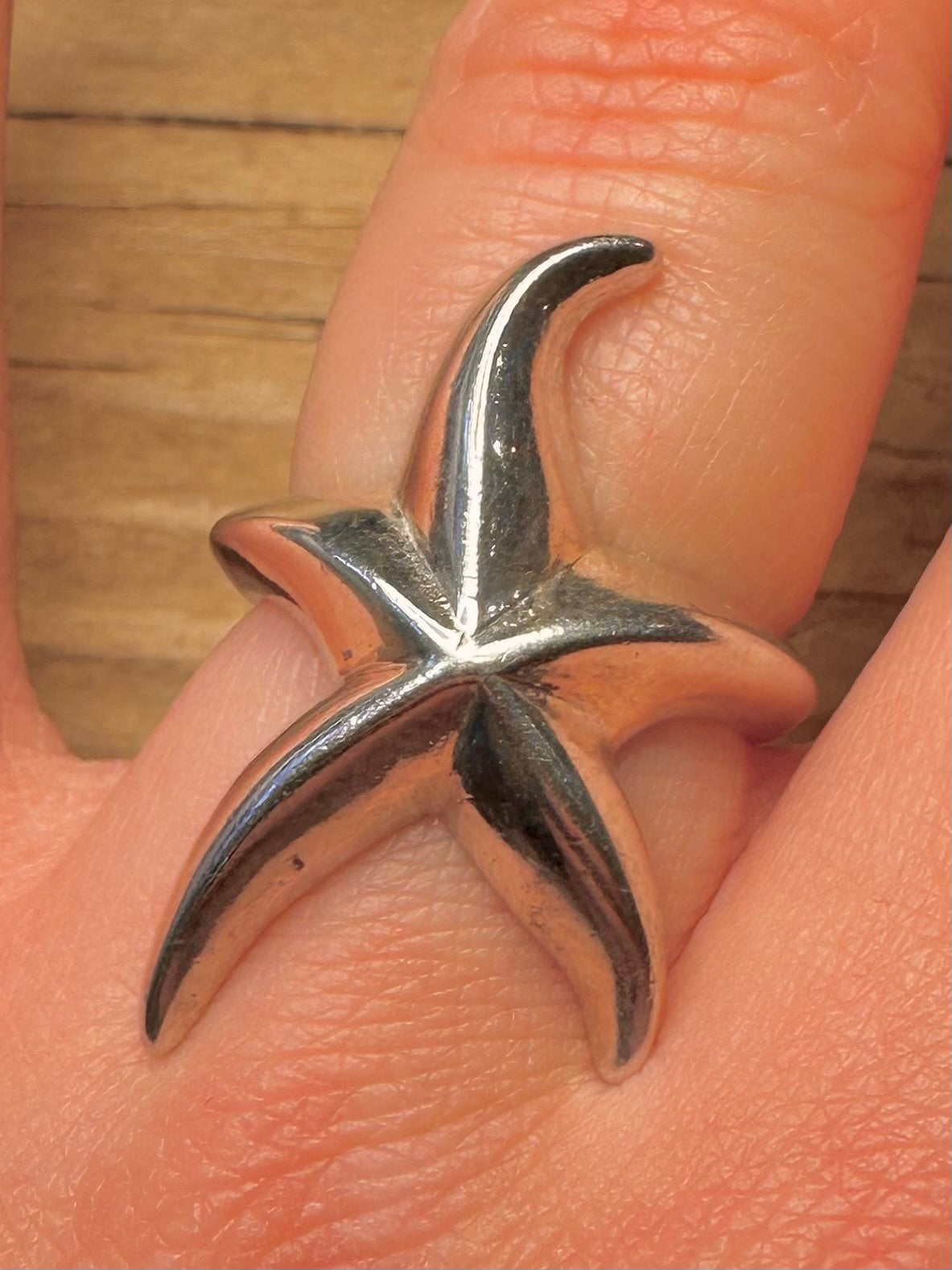 Abstract Chunky Starfish 925 Sterling Silver Size O1/2 Ring