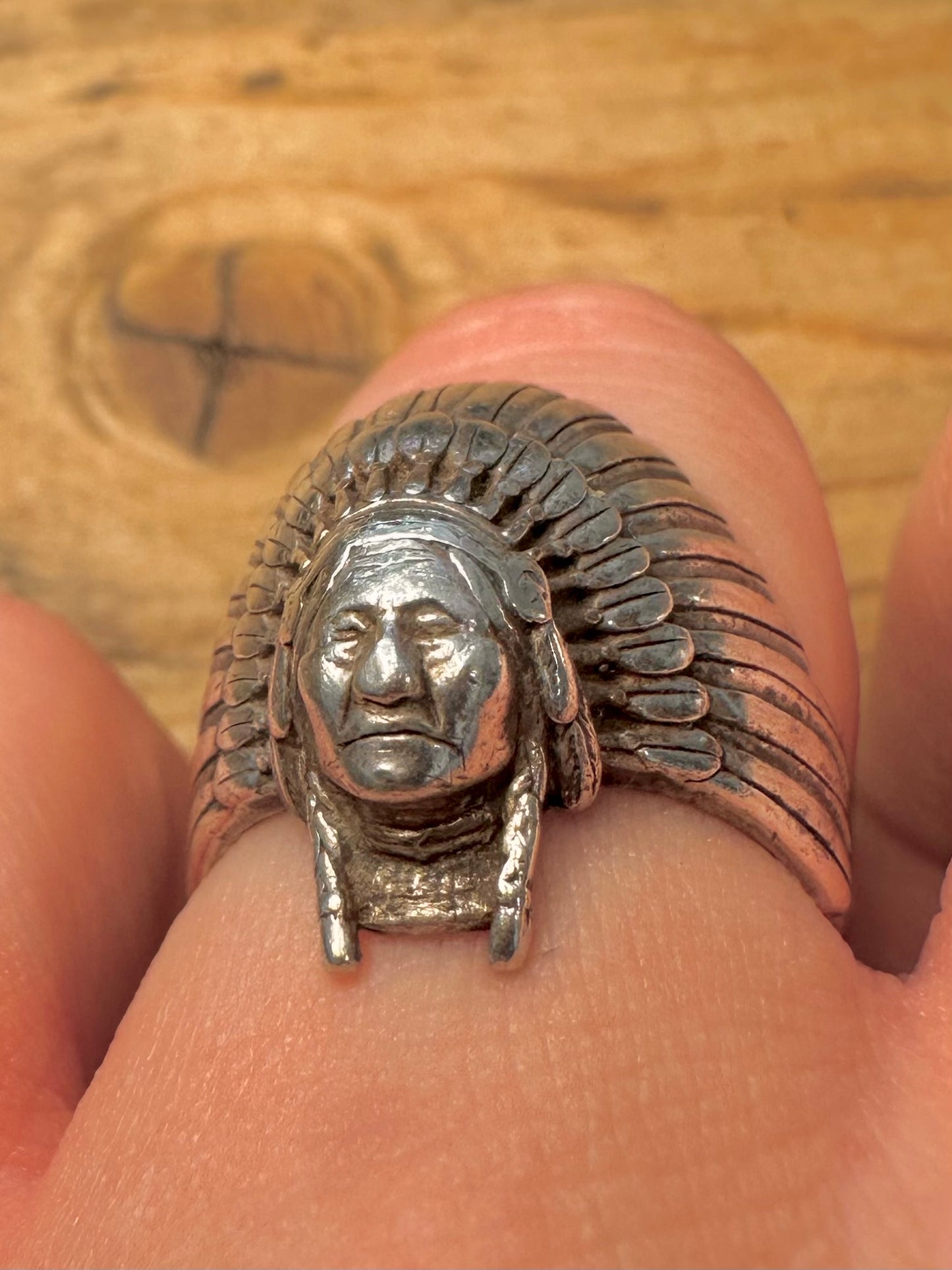 Vintage Native American Head 925 Silver Size O1/2 Ring