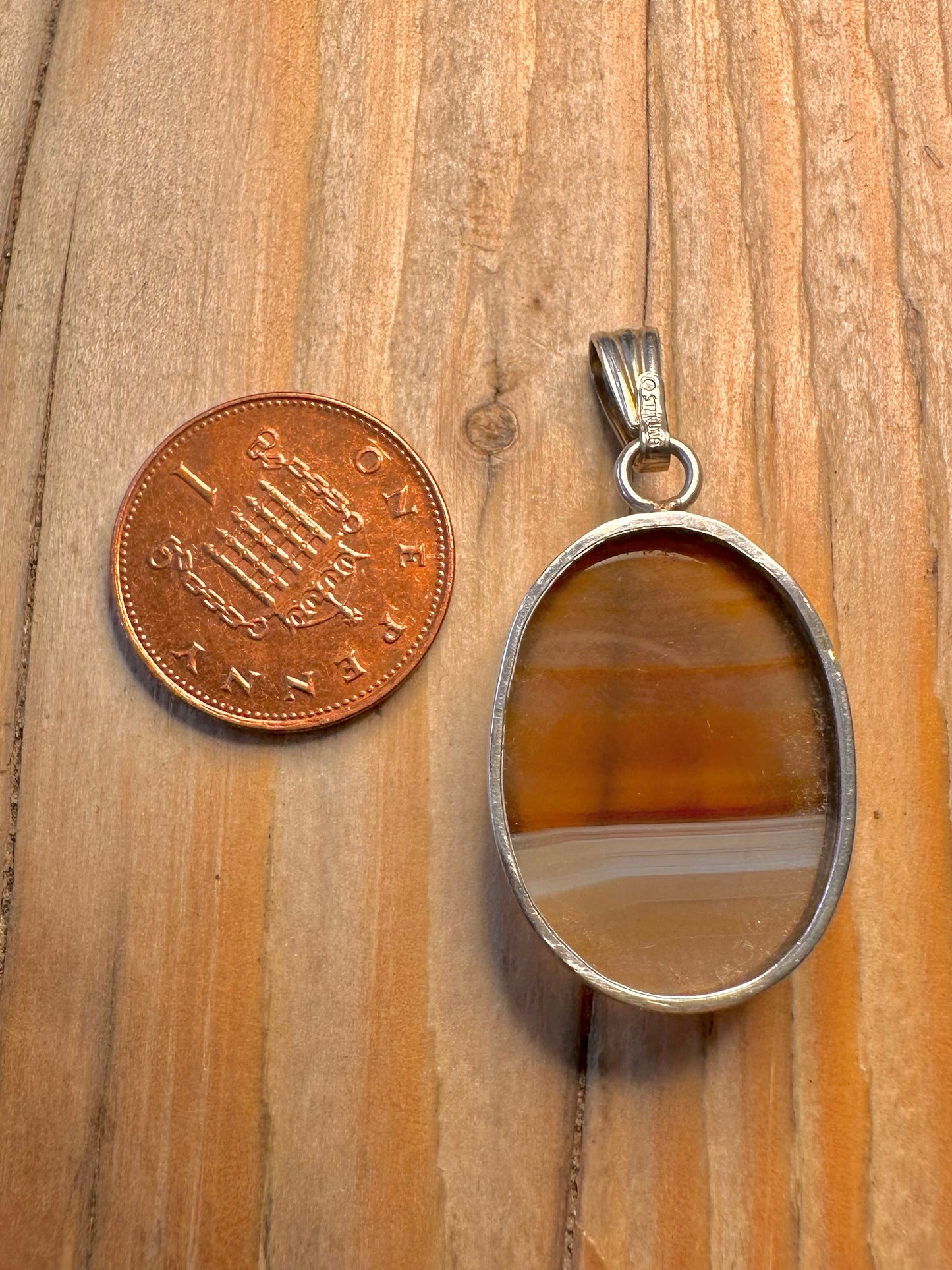 Vintage Banded Agate 925 Silver Pendant