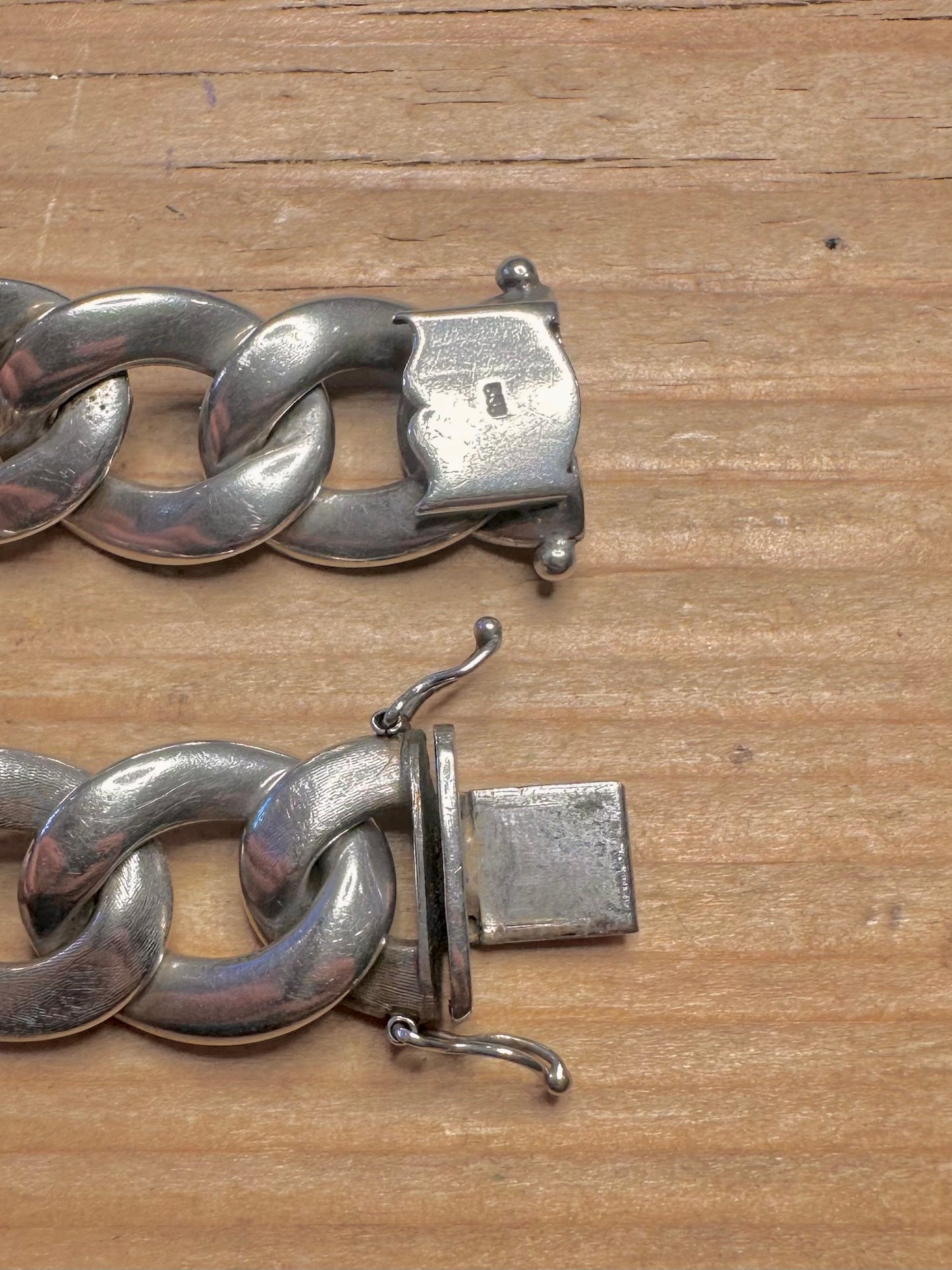 Vintage Cuban Link Hollow 835 Silver 7.5 inch Bracelet