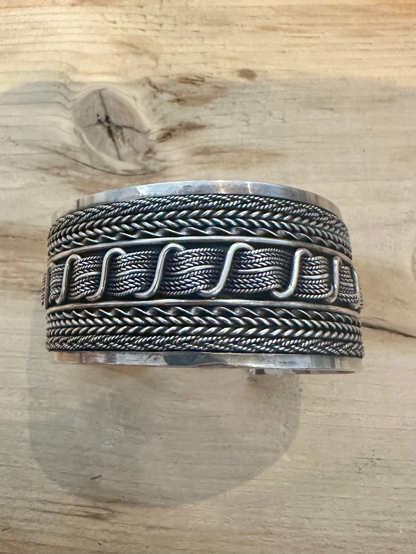 Vintage Large Tribal Woven Braided 925 Silver Cuff Bangle