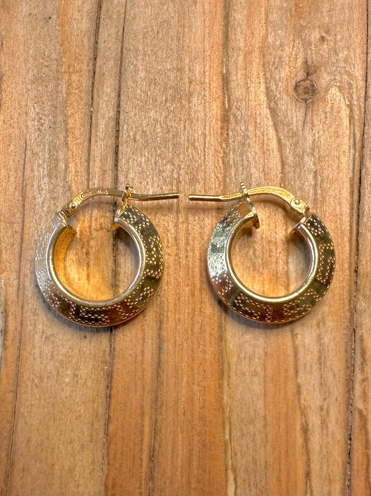 Modern Engraved Gold on 925 Sterling Silver Hoop Earrings
