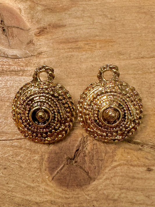 Vintage Circle Textured Gold Costume Earrings