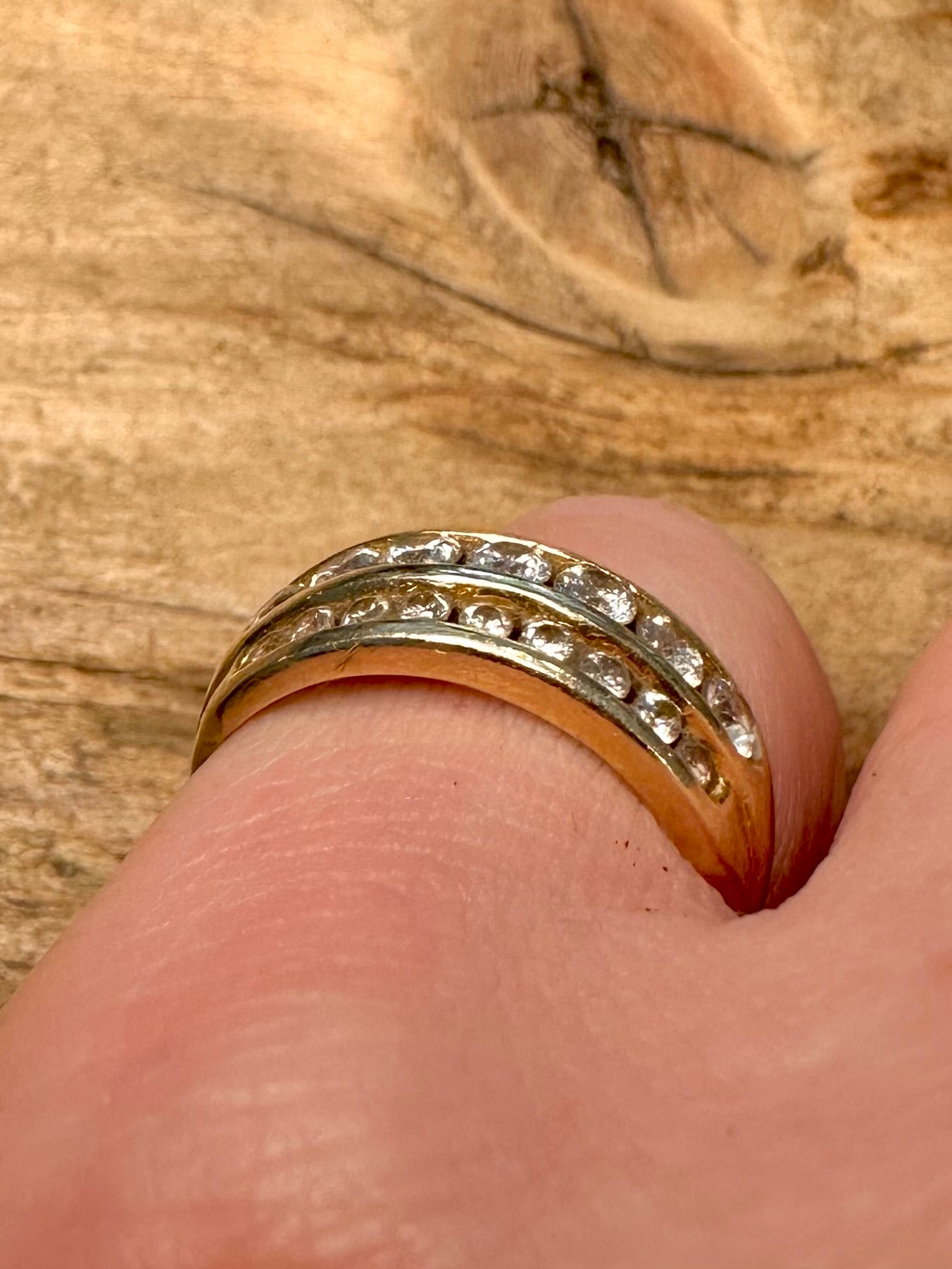 Modern 2004 14ct Gold White Stones 585 Size N1/2 Ring