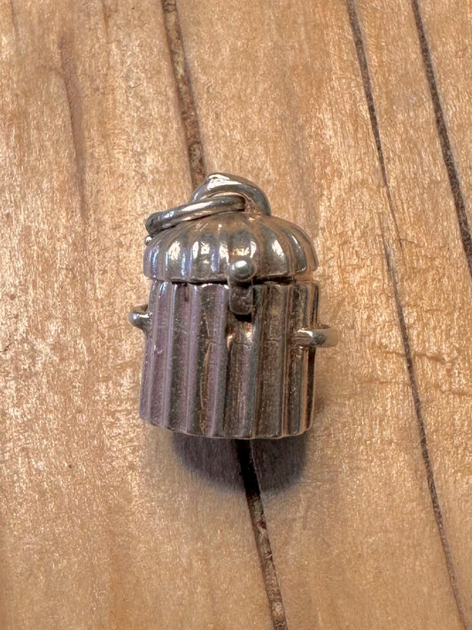 Vintage Bin with Enamel Cat 925 Silver Charm Pendant