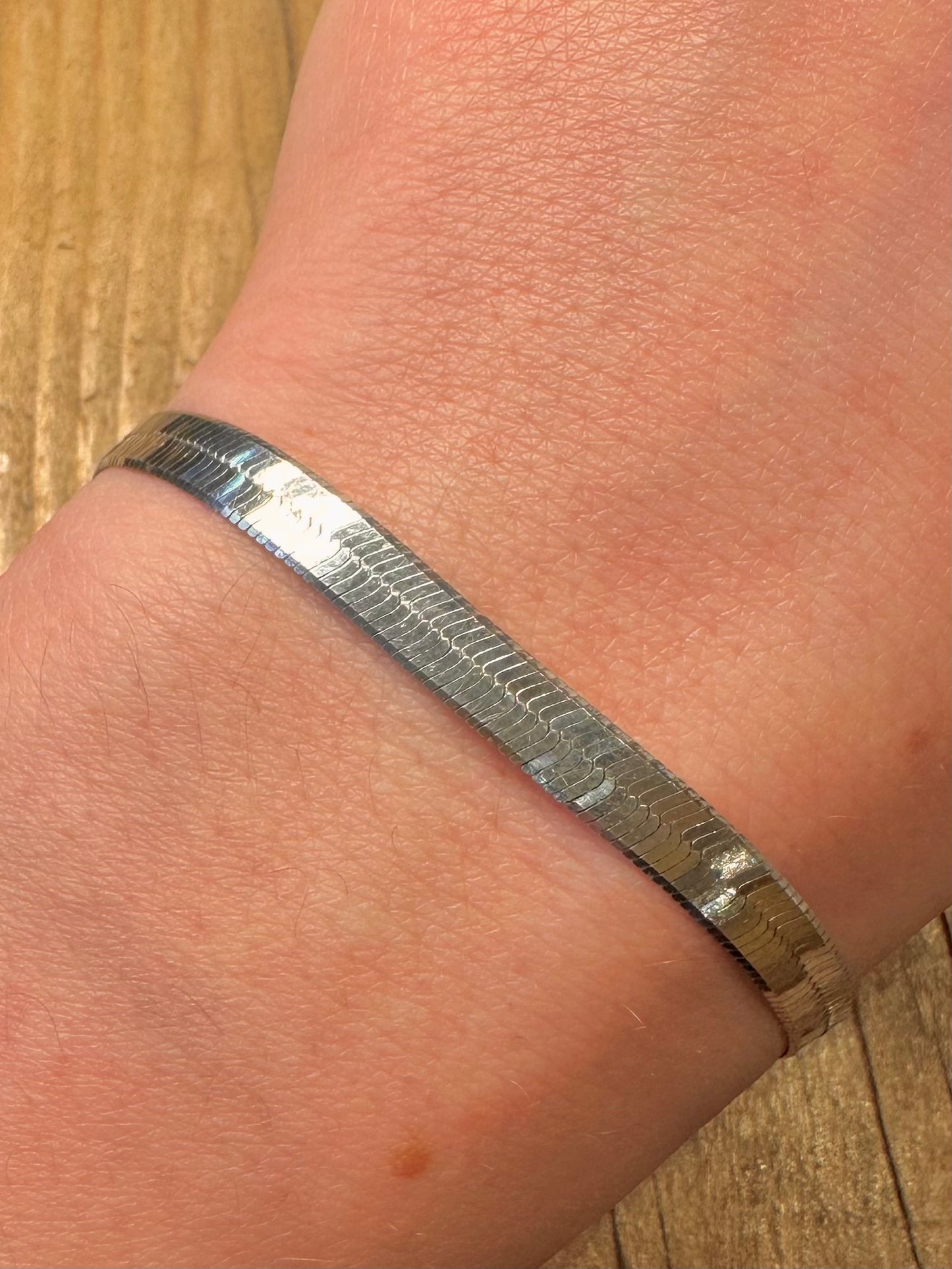 Vintage Fischgrätflacharmband aus 925er Sterlingsilber, 19 cm