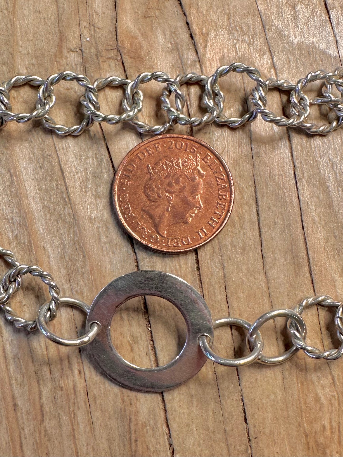 Modernist Circle Rope Twisted Link 925 Sterling Silver 17.5 inch Necklace