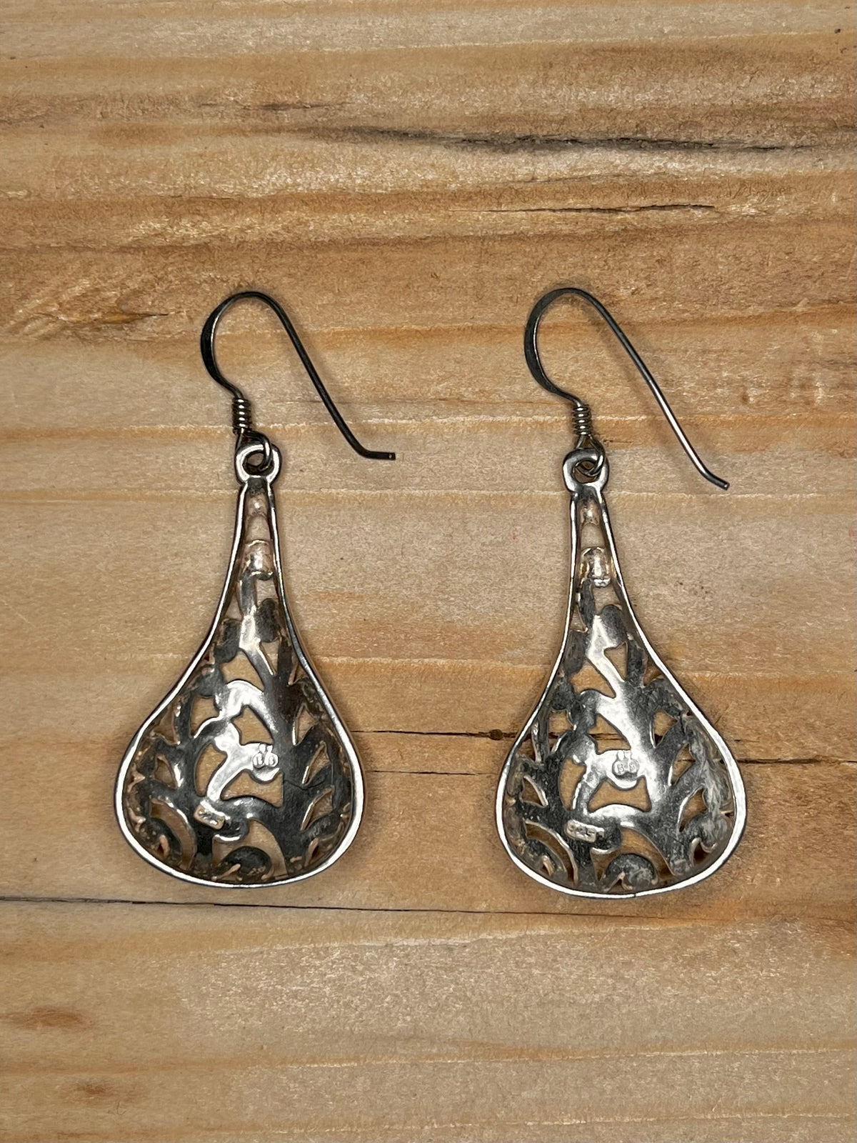 Filigree Tear Drop 925 Sterling Silver Earrings