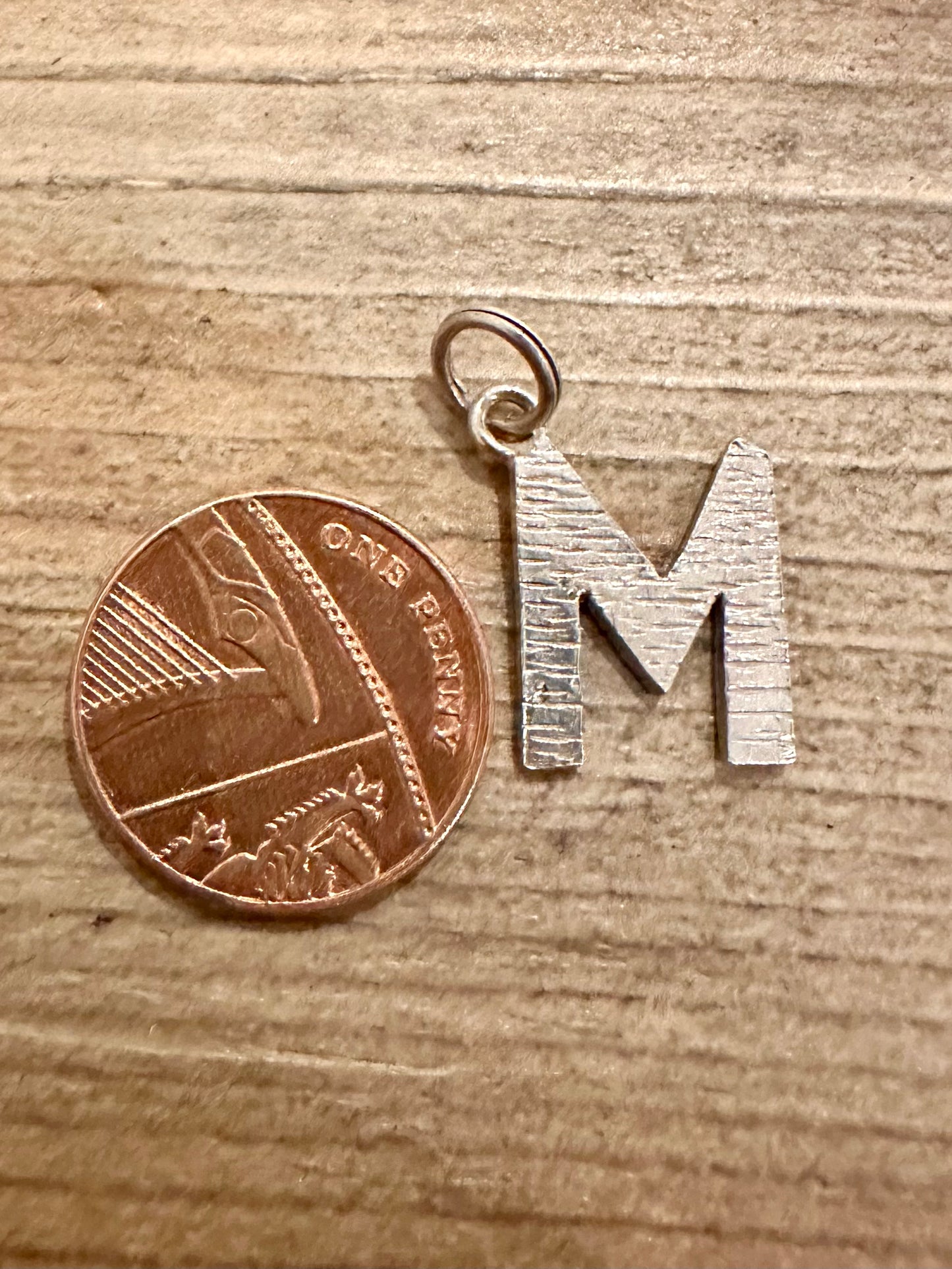 Vintage M Letter Bark Effect 925 Silver Pendant