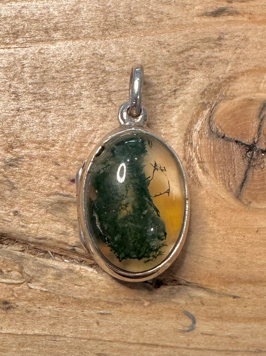 Vintage Moss Agate Locket 925 Silver Pendant