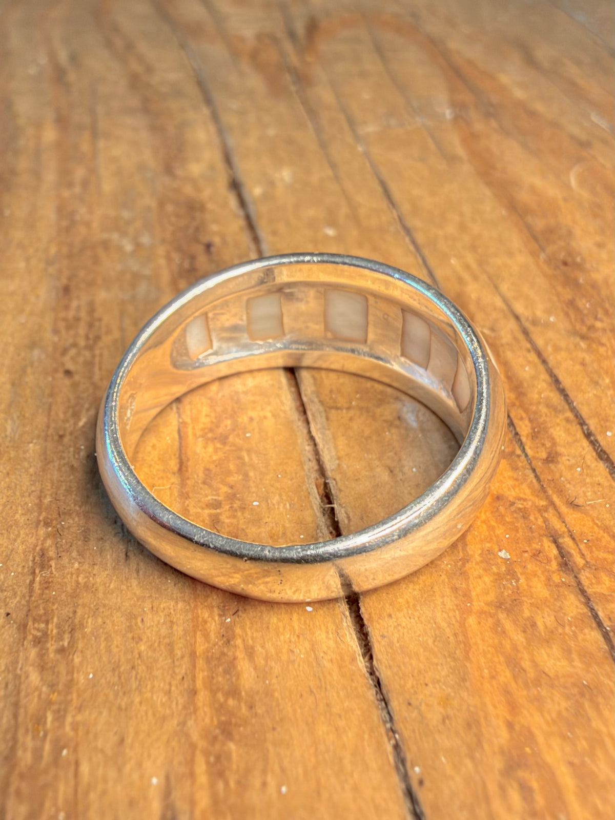 Mother of Pearl Inlay Dome 925 Sterling Silver Size P1/2 Ring