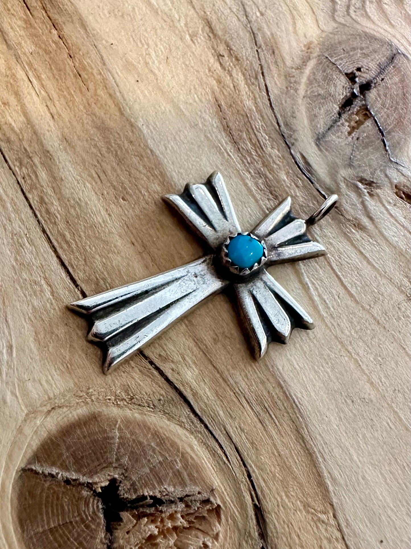 Vintage Navajo Turquoise Cross 925 Sterling Silver Pendant