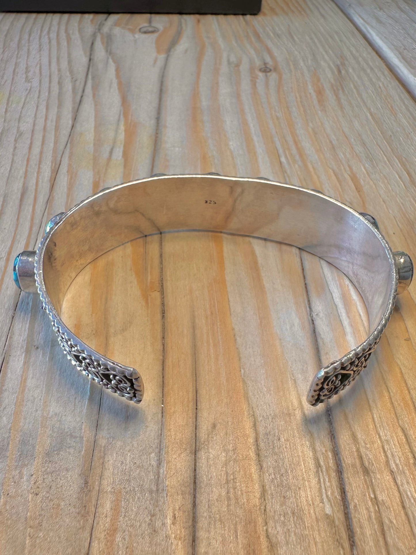 Vintage Ornate Turquoise 925 Silver Cuff Bangle