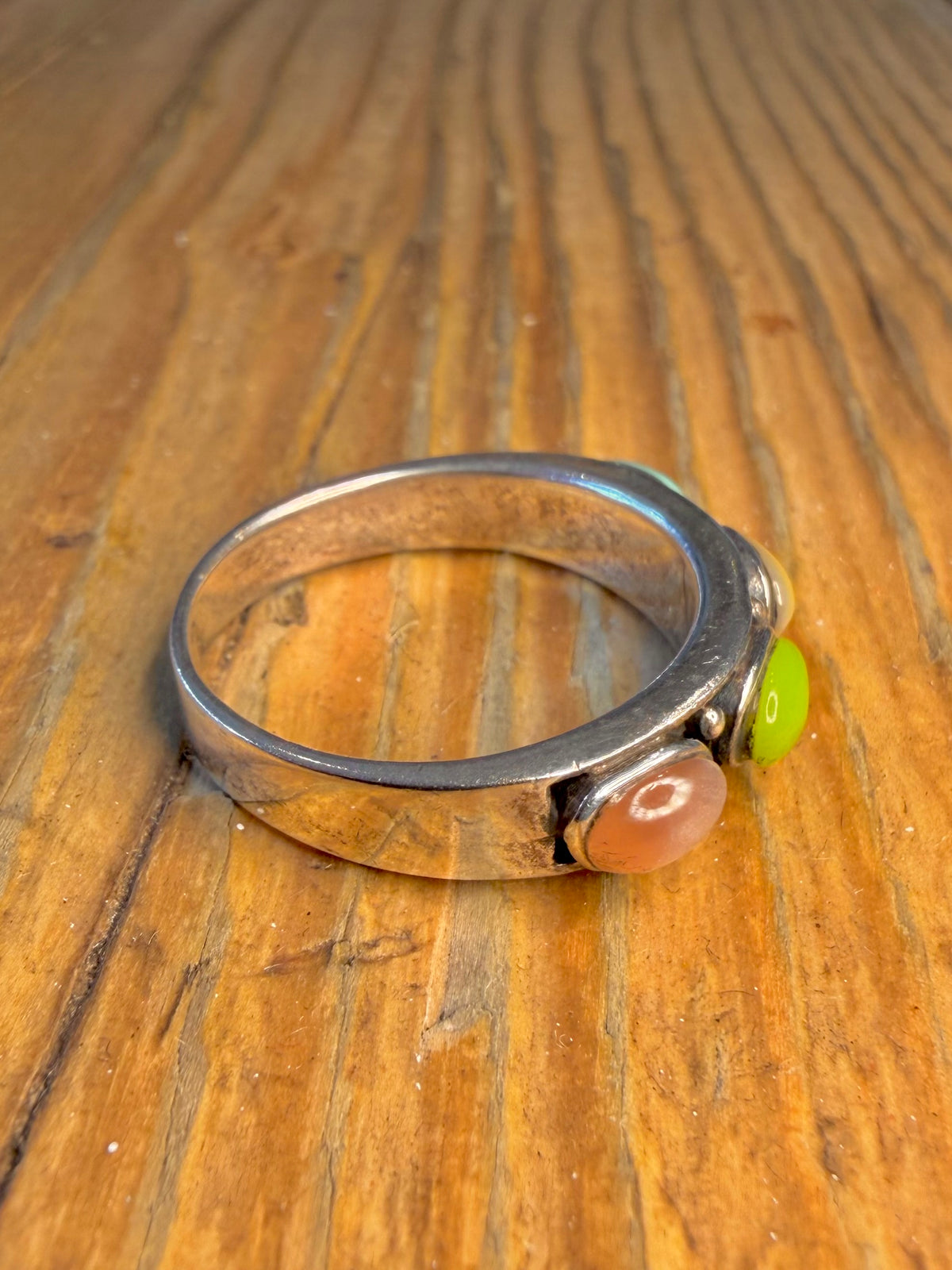 Multi Stone Cabochon Turquoise Mother of Pearl 925 Sterling Silver Size U Ring