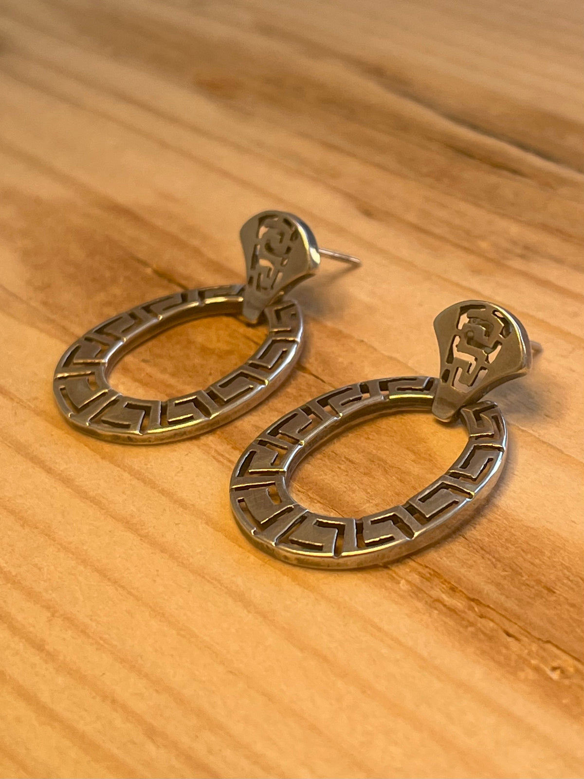 Oval Greek Style 925 Sterling Silver Drop Earrings