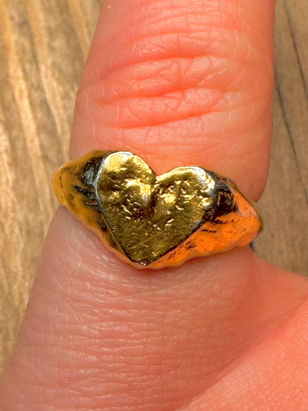 Modernist Heart Textured Gold on 925 Sterling Silver Size J1/2 Ring