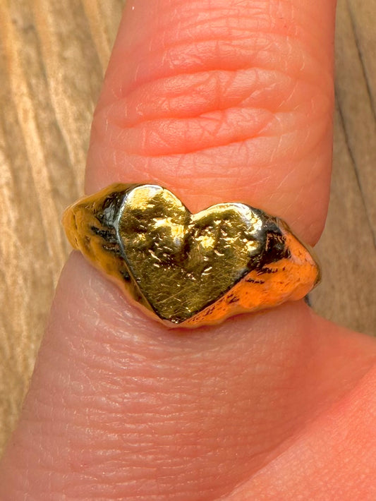Modernist Heart Textured Gold on 925 Sterling Silver Size J1/2 Ring