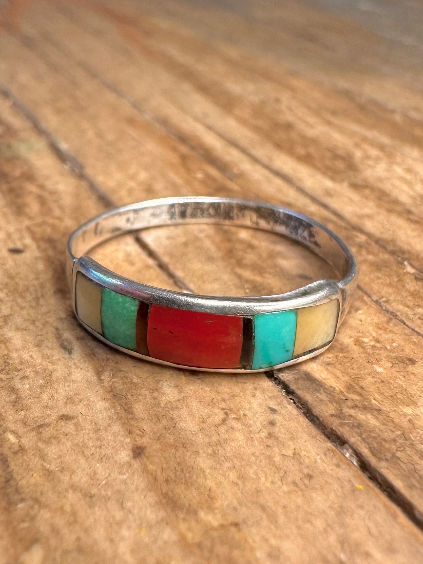 Southwestern-Stil Multi-Stein 925 Sterling Silber Ring Größe O