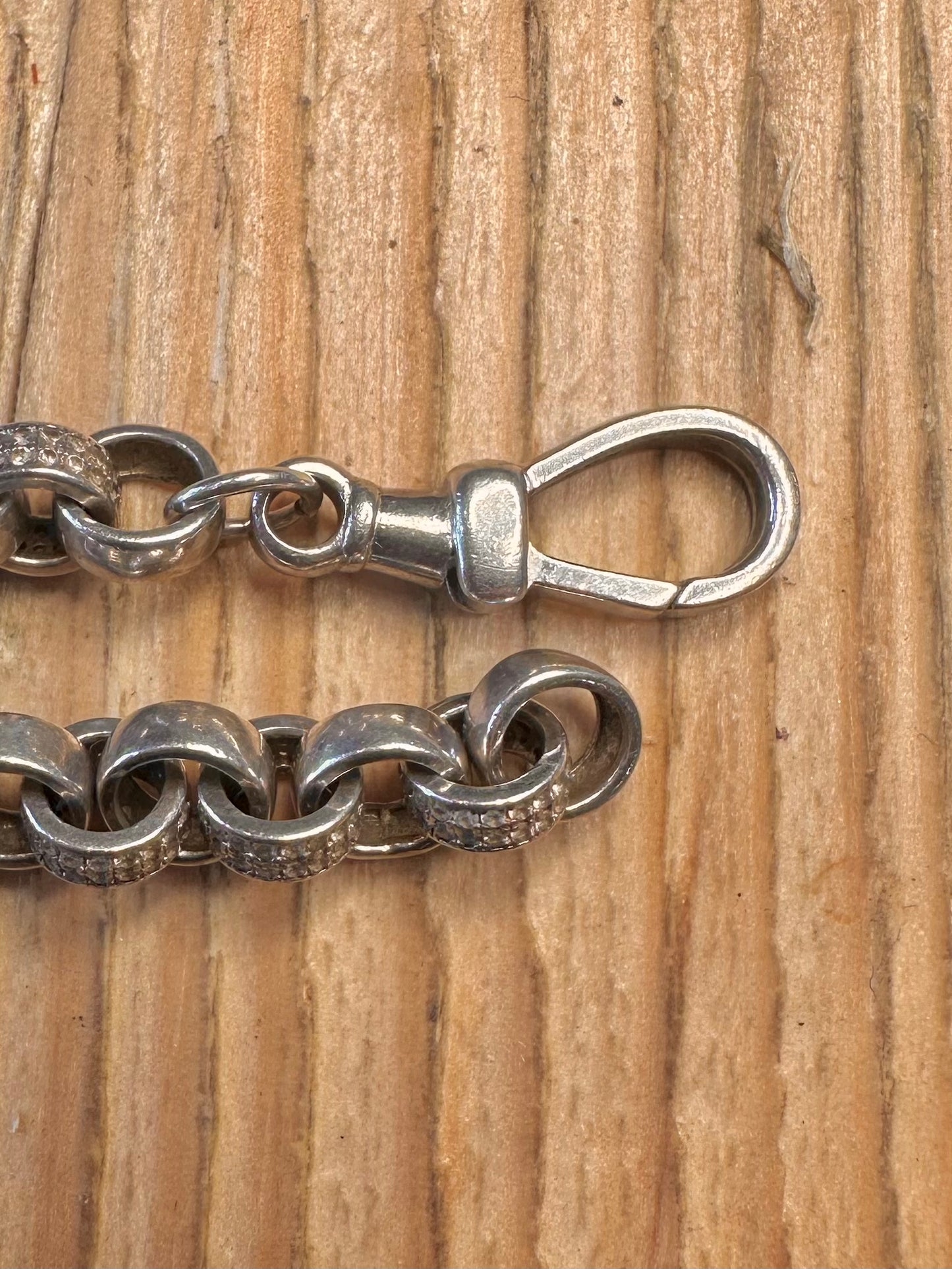 Vintage CZ Stone Chunky Belcher 925 Sterling Silver 7.8 inch Bracelet