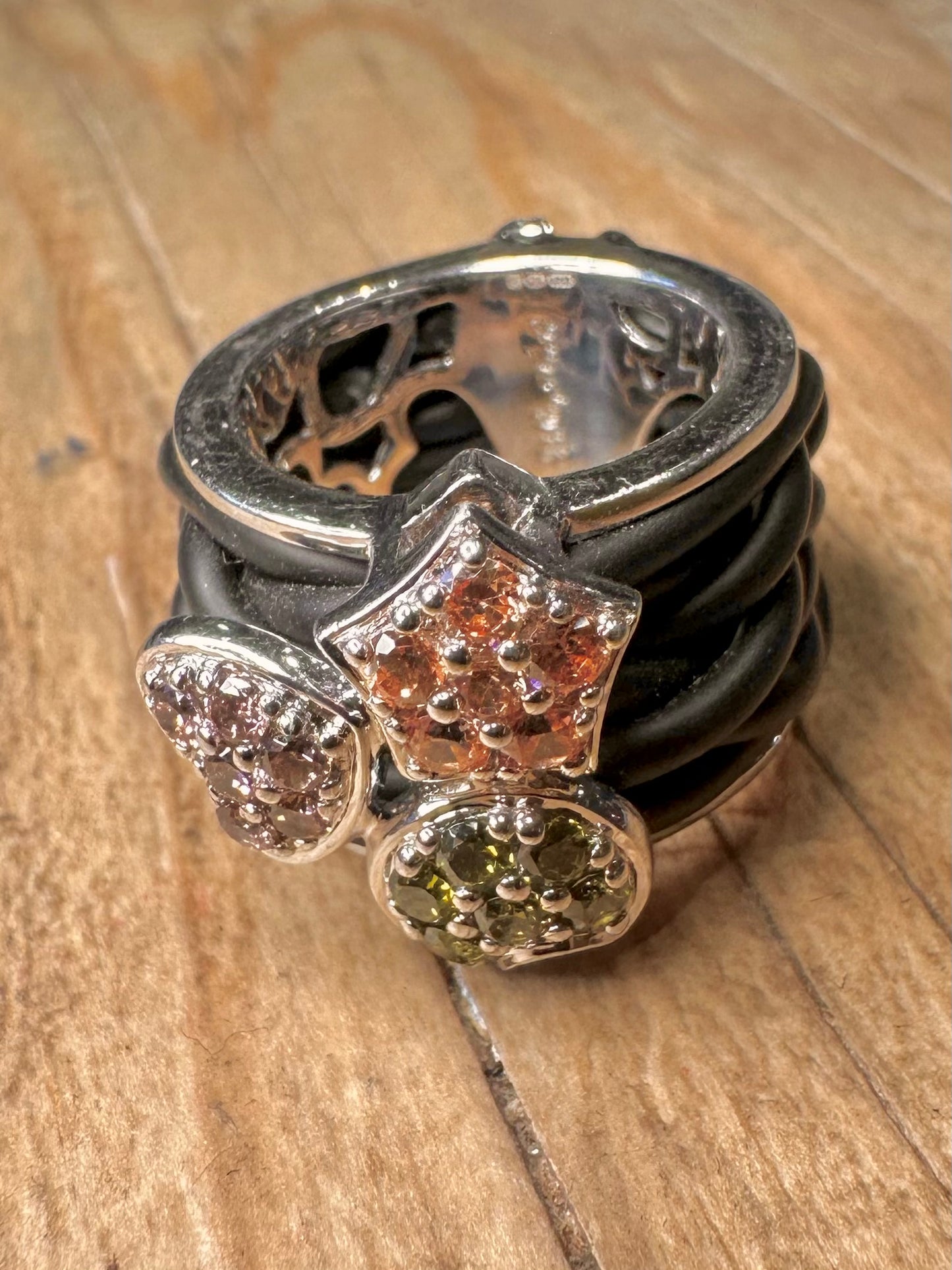 Bella Étoile Multi Coloured CZ Rubber Knotted 925 Sterling Silver Size K1/2 Ring